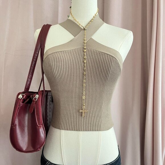 Aritzia Babaton Sculpt Knit Criss Cross Cropped Tank in Fluent Taupe - Picture 9 of 9